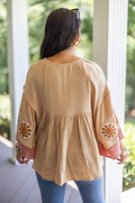 mustard rust embroidered boho fall top