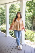 mustard rust embroidered boho fall top