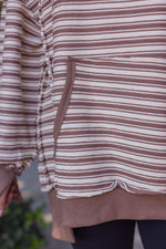 brown ivory striped hooded pullover