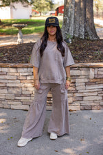 easel terry knit mocha wide leg pant