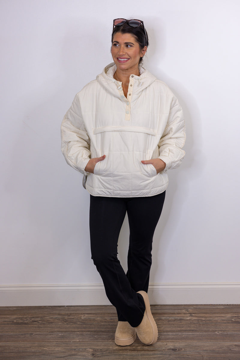 cream hooded quilted pullover