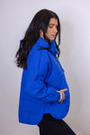 royal blue quilted hooded pullover