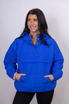 royal blue quilted hooded pullover