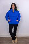 royal blue quilted hooded pullover