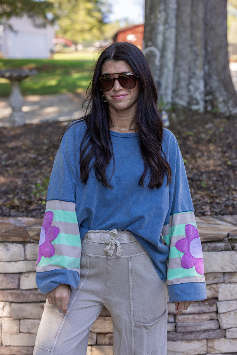 easel floral sleeve retro boho comfy top