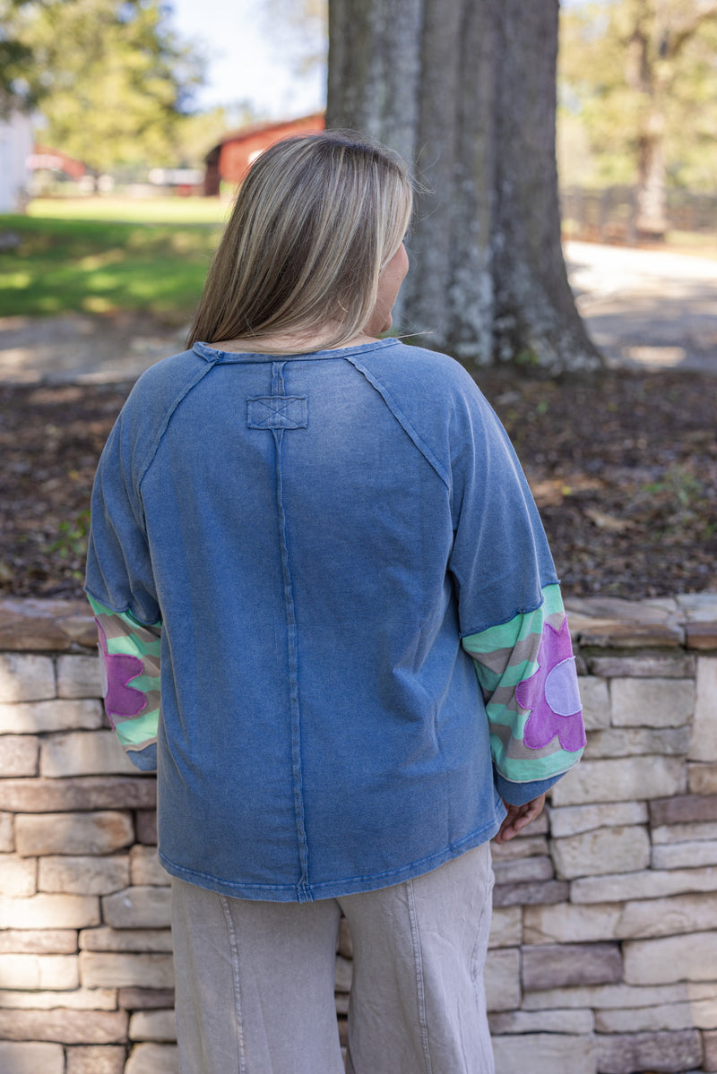 easel floral sleeve retro boho comfy top