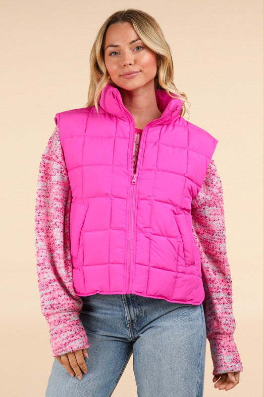 Very J Fuchsia pink quilted puffer vest with front pockets