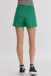 Entro Green denim shorts with button and zipper front closure