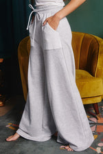 Bucketlist Heather grey french terry knit wide leg pants with drawstring elastic waistband