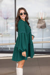 hunter green scalloped trim babydoll dress