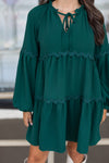 hunter green scalloped trim babydoll dress