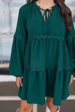 hunter green scalloped trim babydoll dress