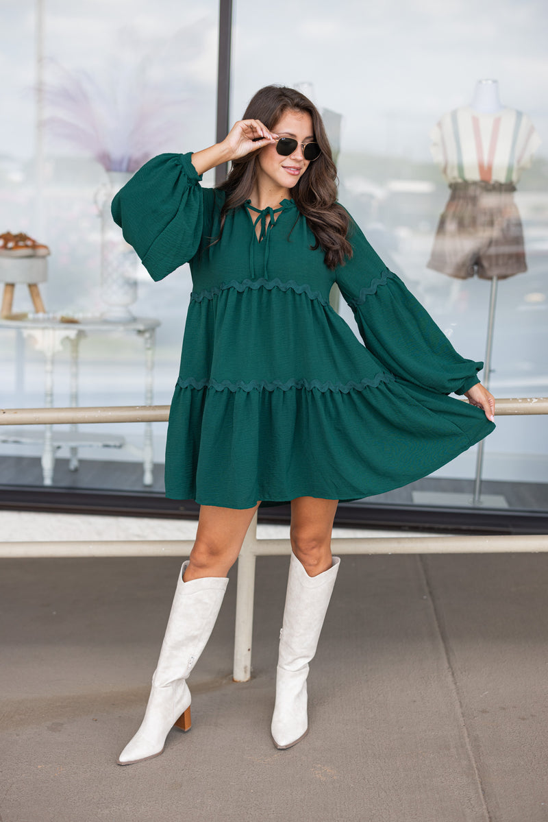 Lovely Tiered Hunter Green Babydoll Dress Purple Door Boutique