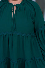 hunter green scalloped trim babydoll dress