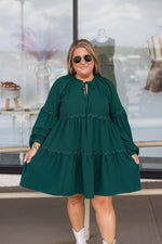 hunter green scalloped trim babydoll dress