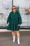 hunter green scalloped trim babydoll dress