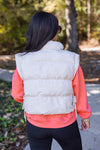 cropped ivory bow puffer vest