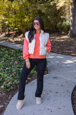 cropped ivory bow puffer vest