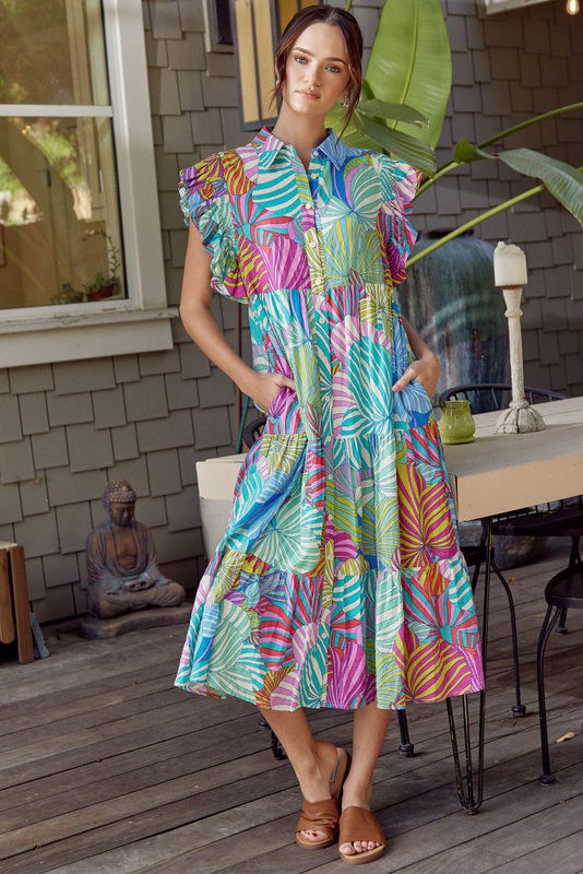 JODIFL LEAF print tropical dress midijodiflmleaf print dress