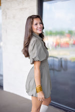 olive fitted bubble hem dress