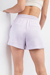 Rae Mode Lavender scuba knit shorts with drawstring elastic waistband and tulip hem