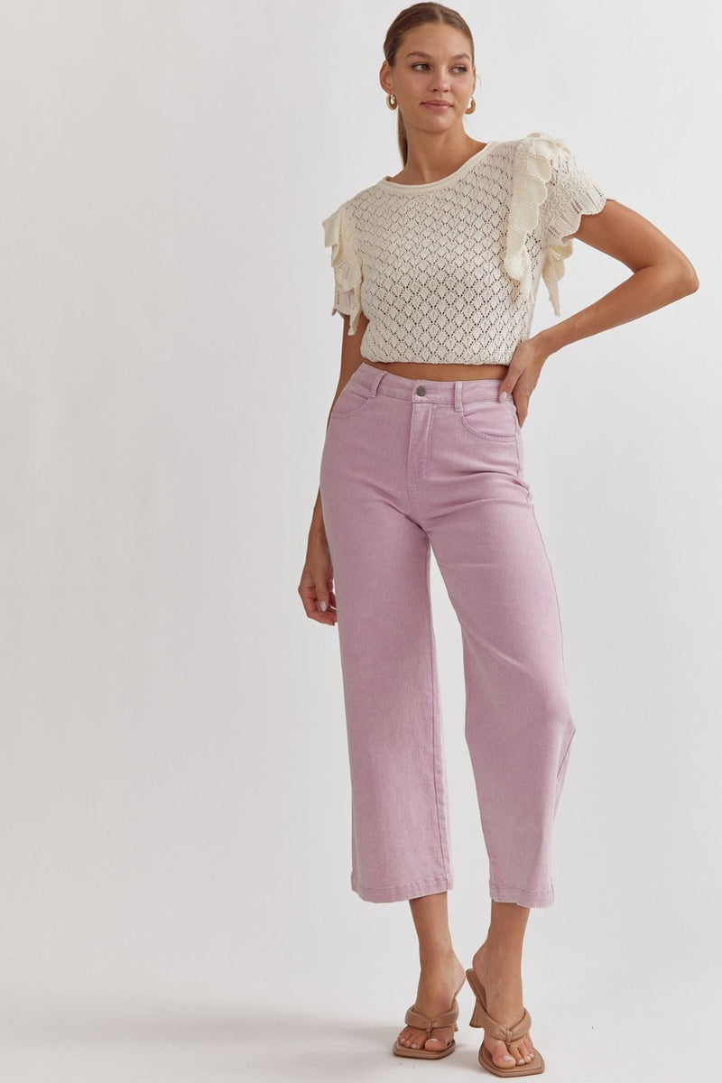 Lavender purple denim wide leg pants;