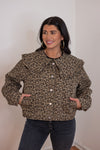 mable leopard print ruffle denim jacket