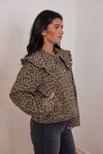 mable leopard print ruffle denim jacket