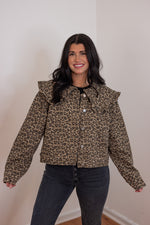 mable leopard print ruffle denim jacket