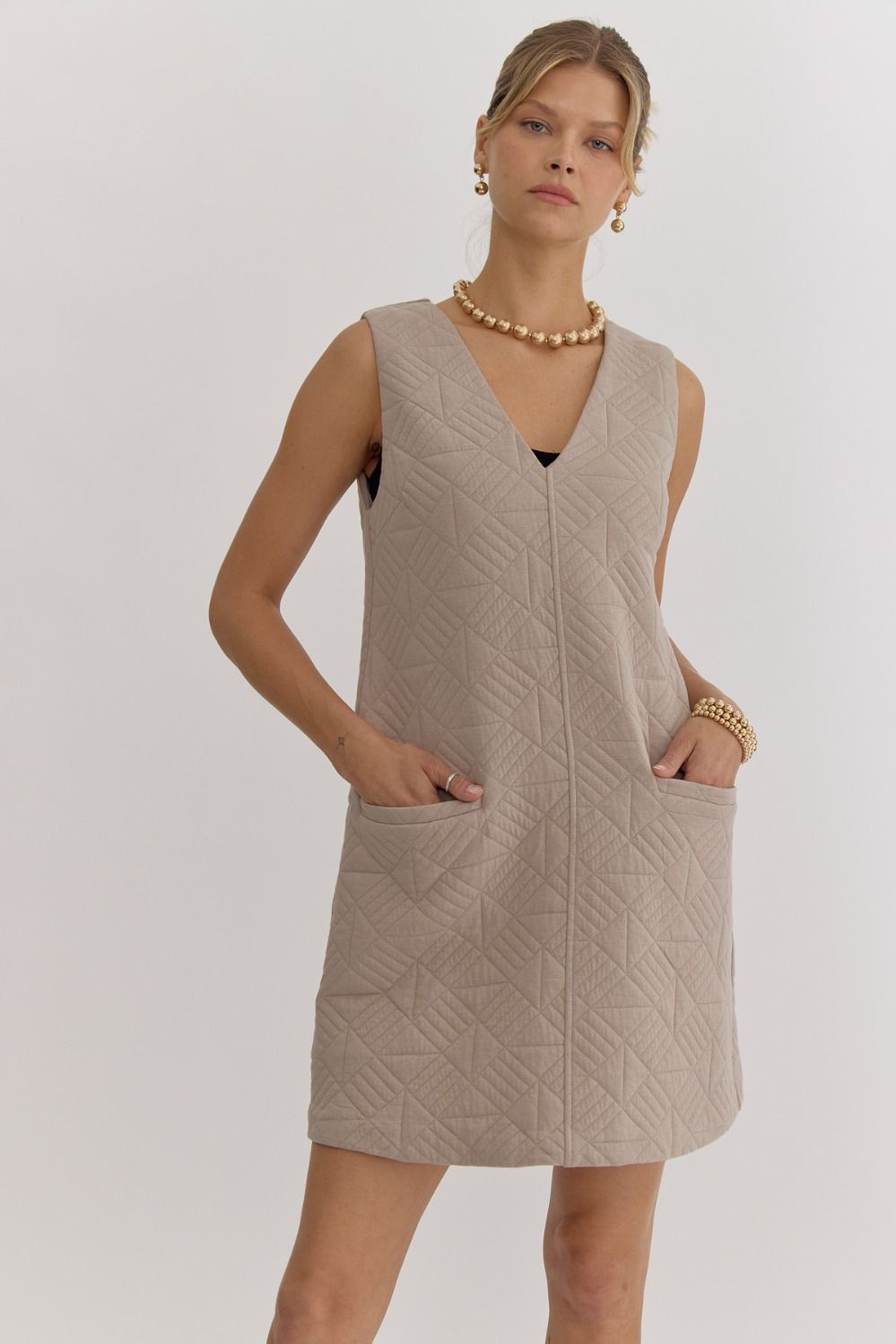 Entro Light Mocha quilted knit sleeveless dress