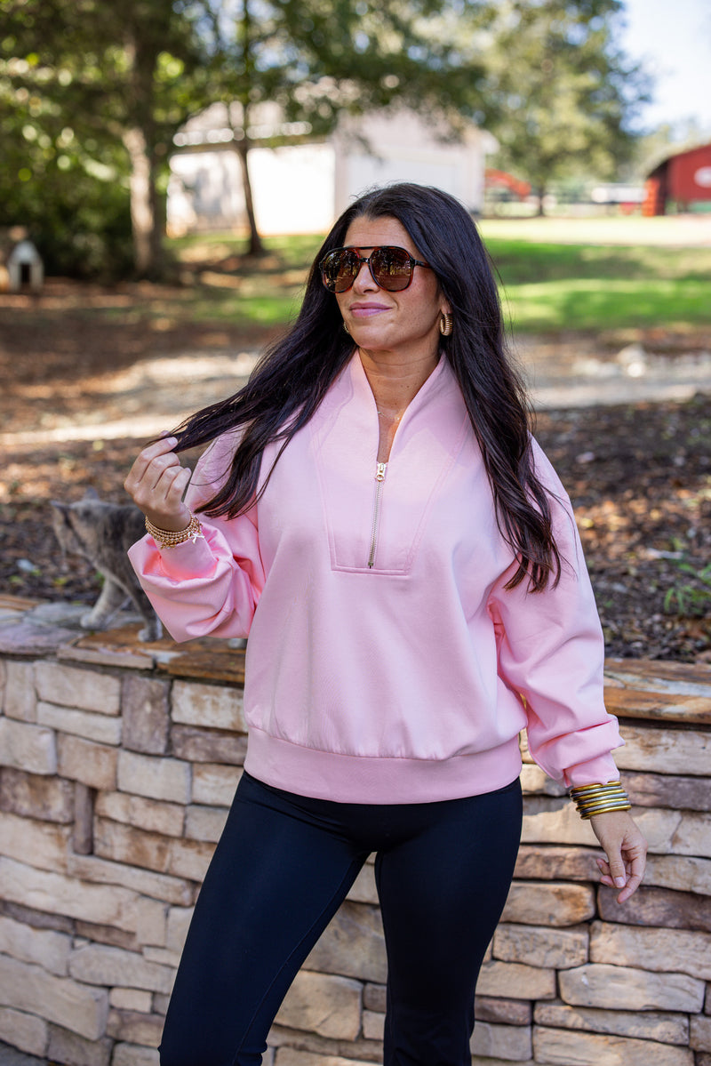 pink scuba quarter zip pullover