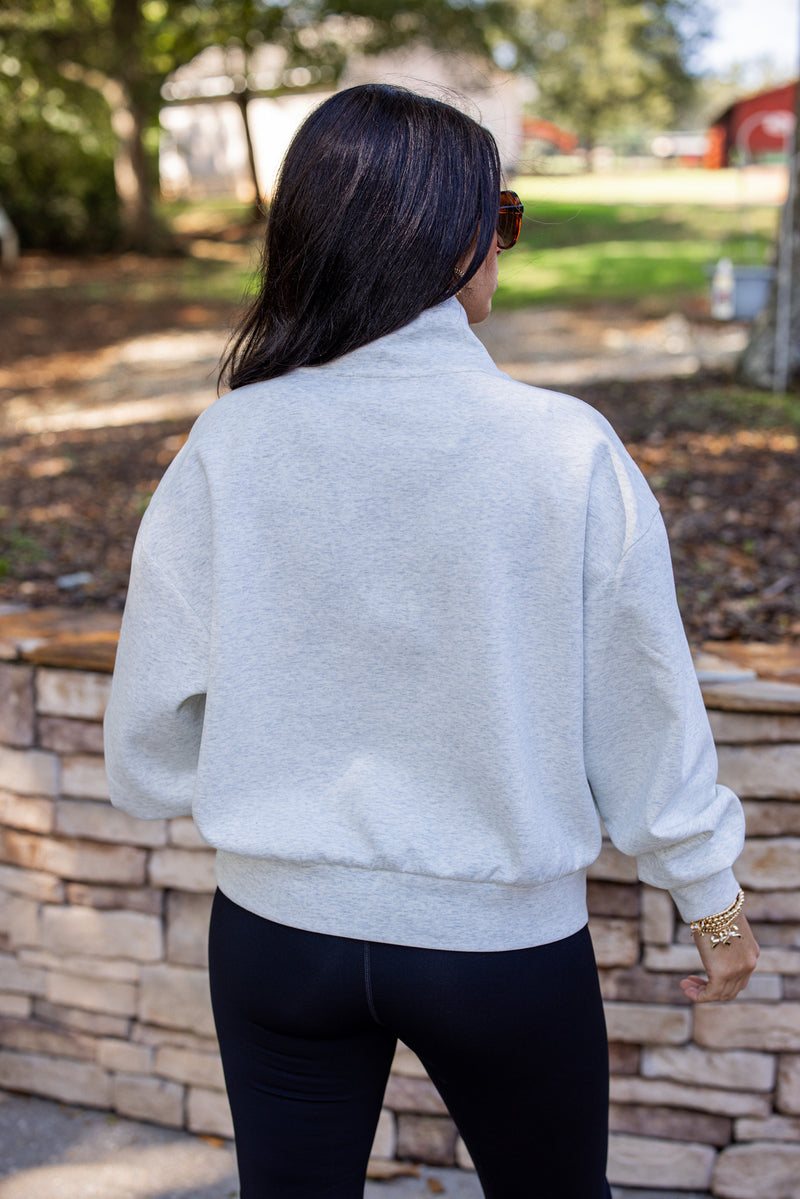 grey scuba fabric quarter zip pullover