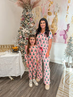 kids pink christmas tree pajama set