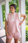 pink linen ruffle matching shorts set