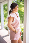 pink linen ruffle matching shorts set