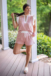 pink linen ruffle matching shorts set