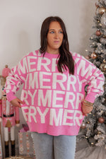 pink white merry sweater