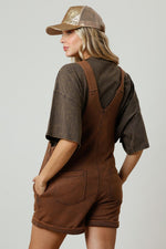 Fantastic Fawn Mineral washed brown french terry knit overall shorts