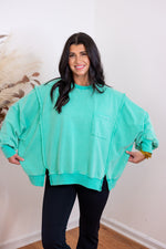 easel mint green side slit pullover