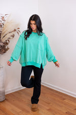 easel mint green side slit pullover