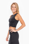 Mono B Venice asymmetric cinch crop top in black