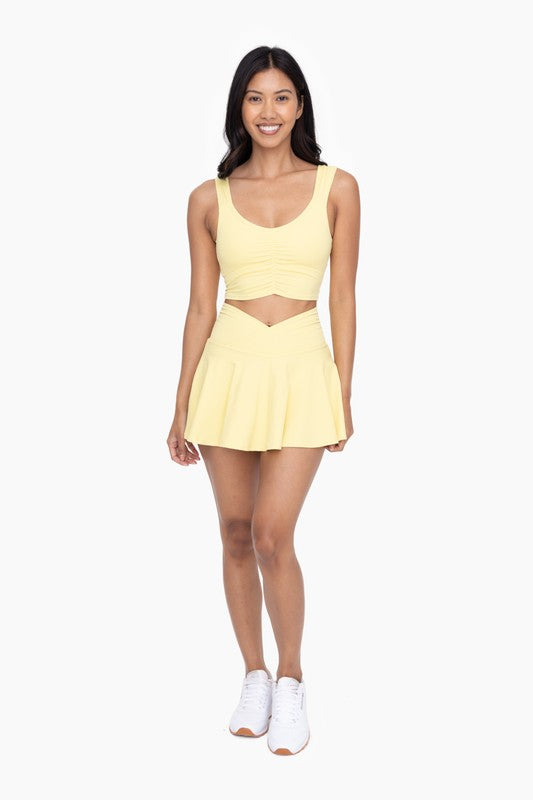Mono B GREEN ruched front active crop tank top in lemon yellow
