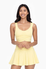 Mono B GREEN ruched front active crop tank top in lemon yellow