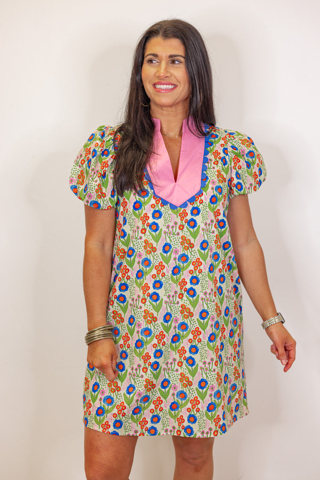 multi color spring floral shift dress