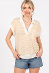 Ces Femme & Time After Time Mustard yellow and ivory striped top with collar in textured knit