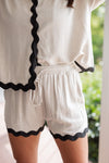 natural linen ric rac scalloped shorts set