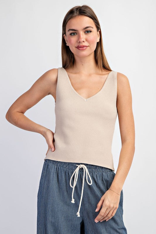 ee:some Oatmeal ribbed knit sleeveless tank top