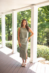 cotton blend olive midi skirt set