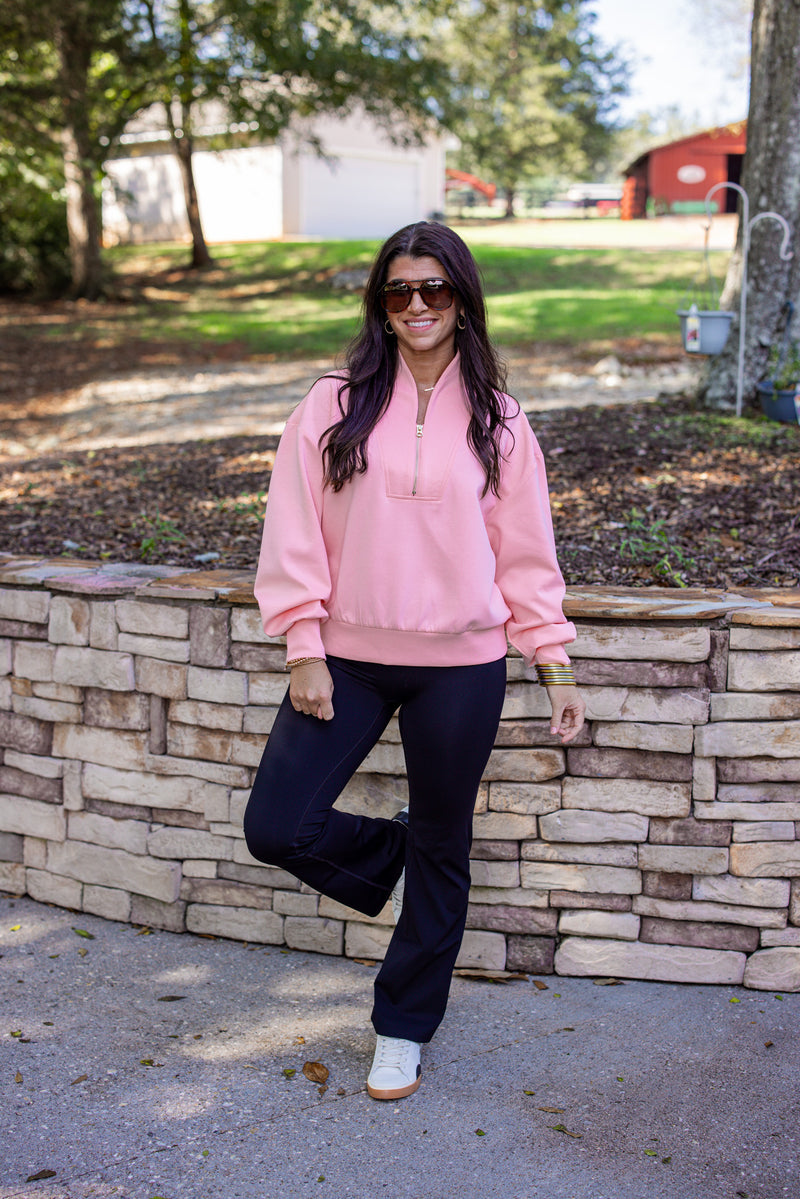 pink gold zipper scuba pullover