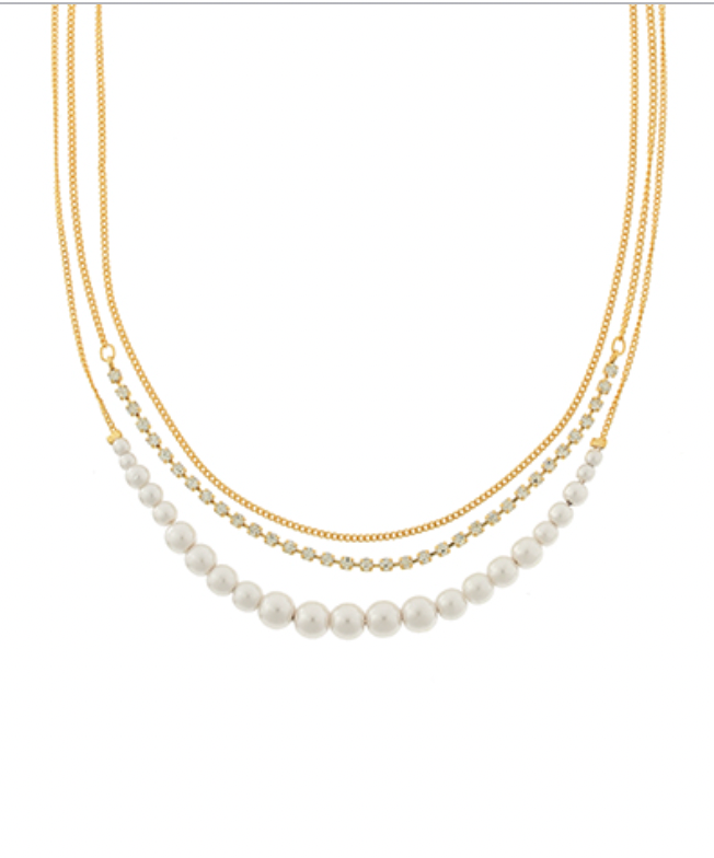 Dainty pearl rhinestone layered necklace